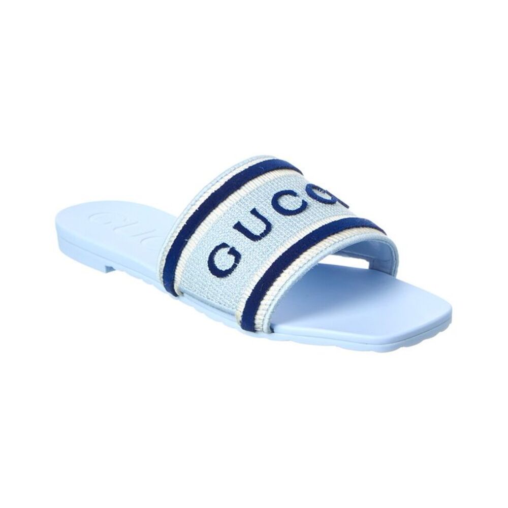 Gucci Wulna Leather & Canvas Sandal, Blue